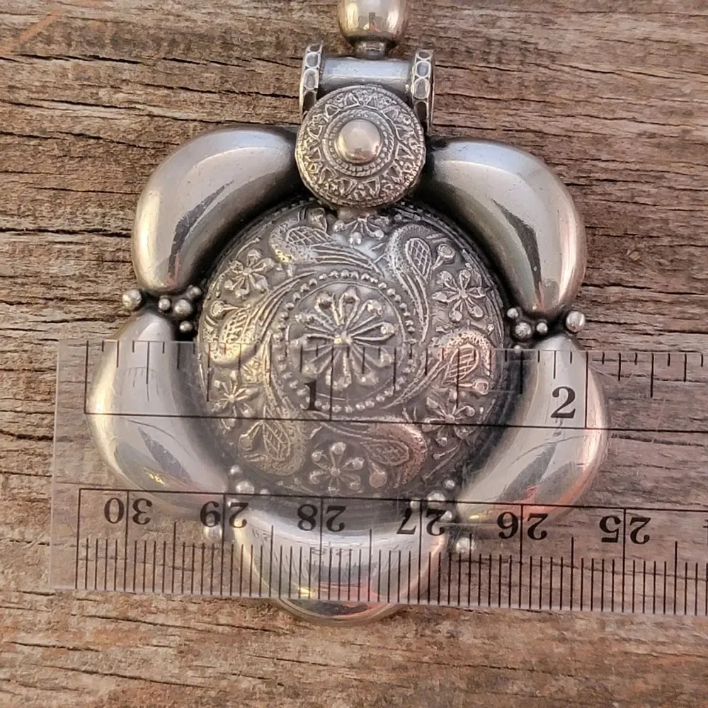 Vintage Sterling Large Boho Tribal Bird Repousee Statement Pendant